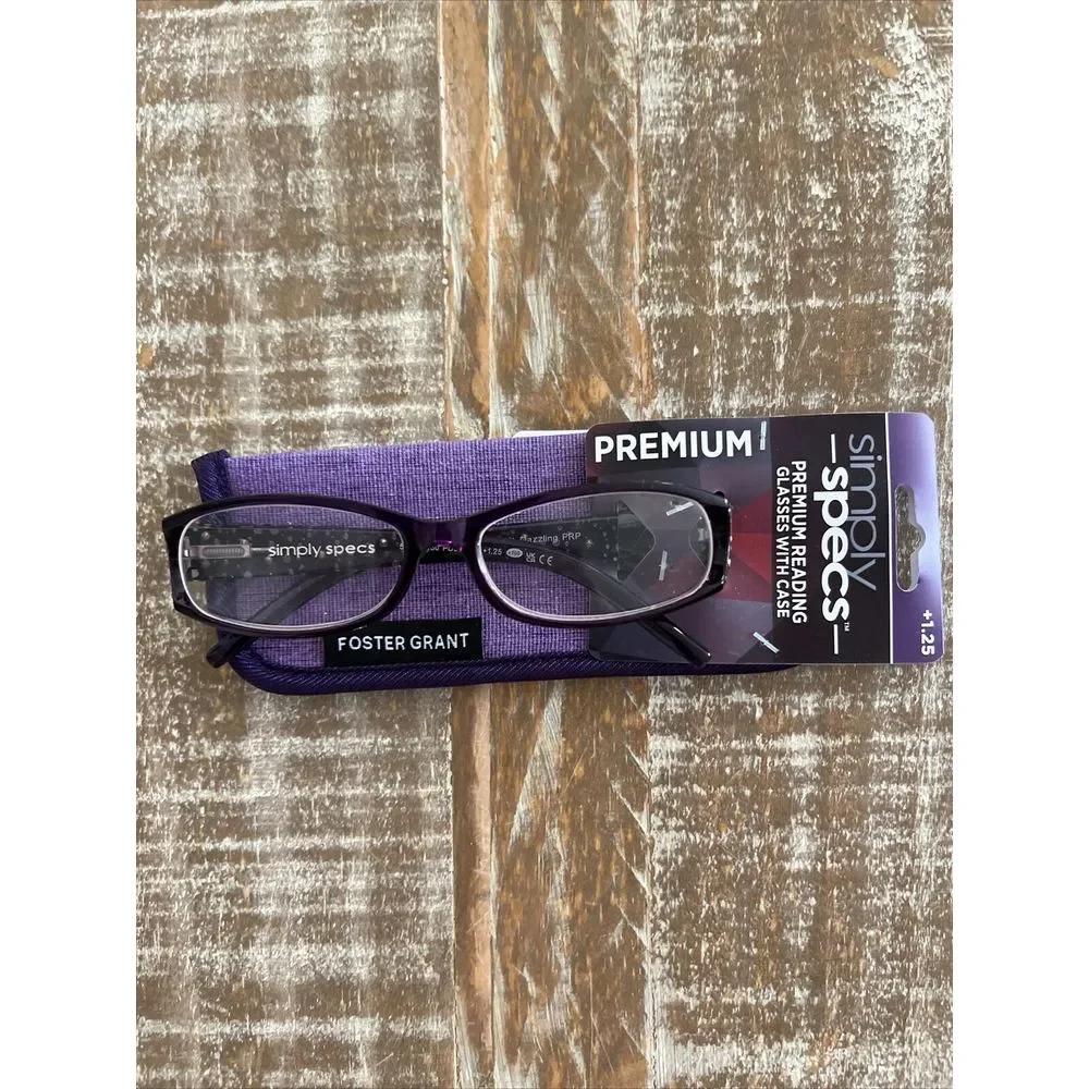 Foster Grant Simply Specs Premium Reading Glasses With Case Dazzling Purple 1.25